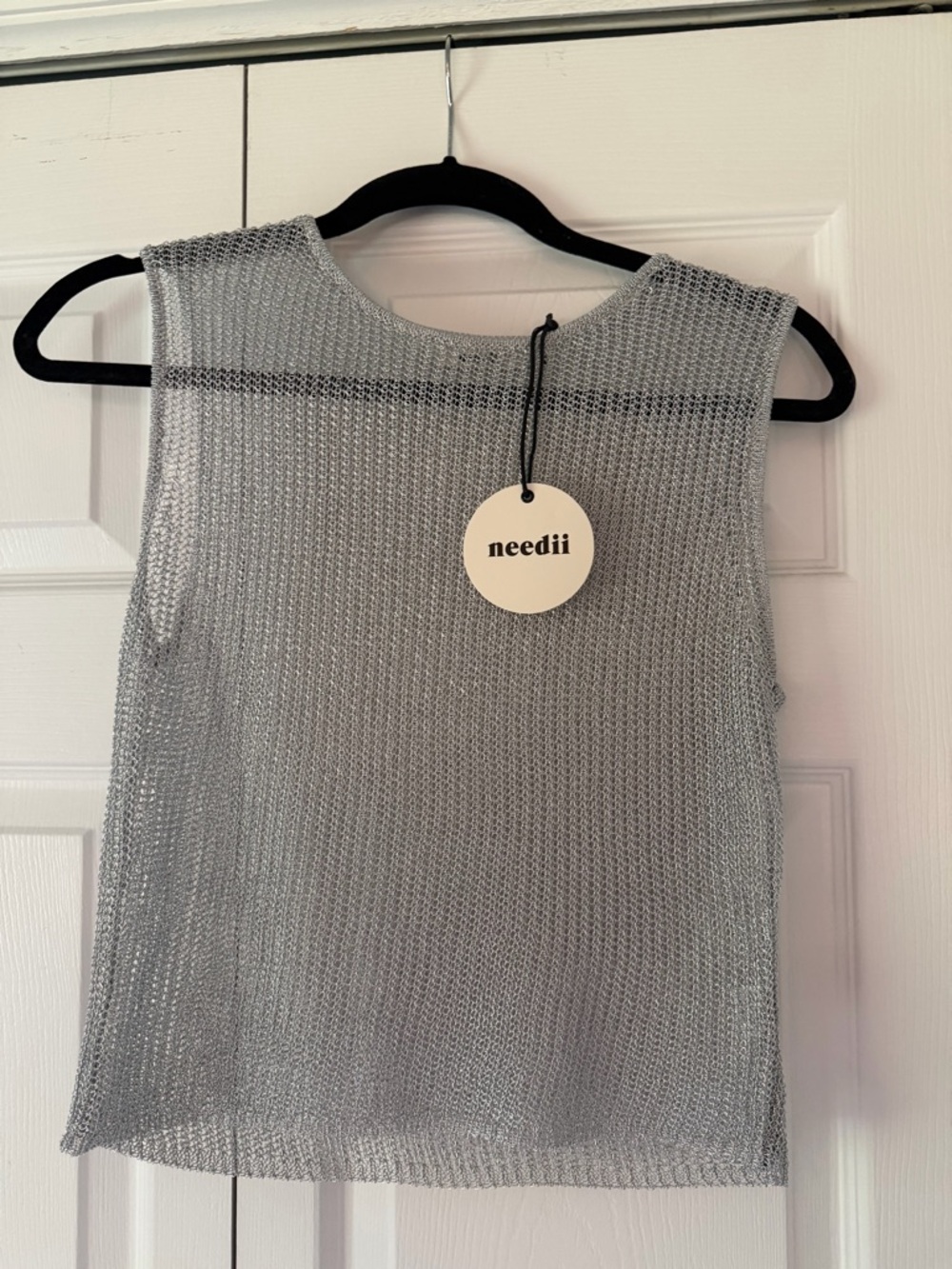 Needii Metallic Silver Knit Tank Top